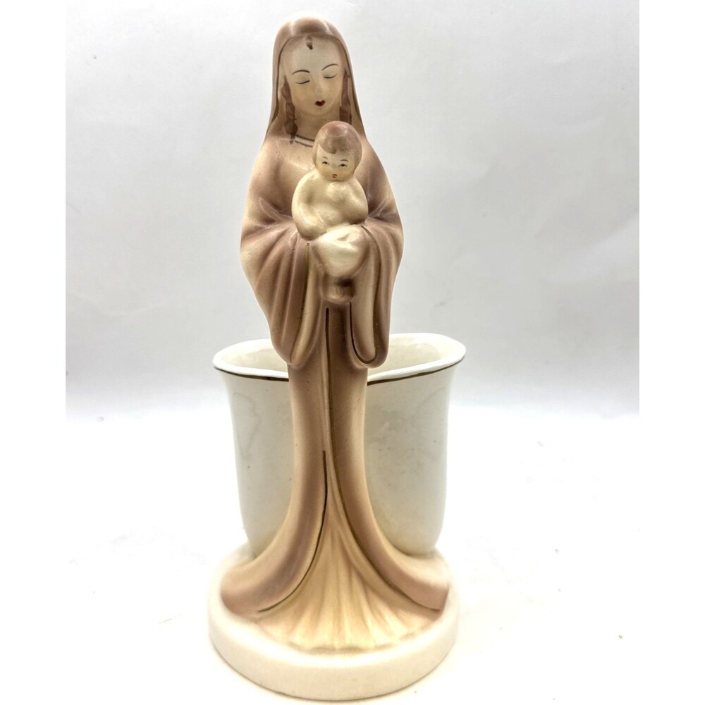 VTG Japan Madonna & Child Jesus Vase Statue  planter  9 x 4 x 4 Matte Glase